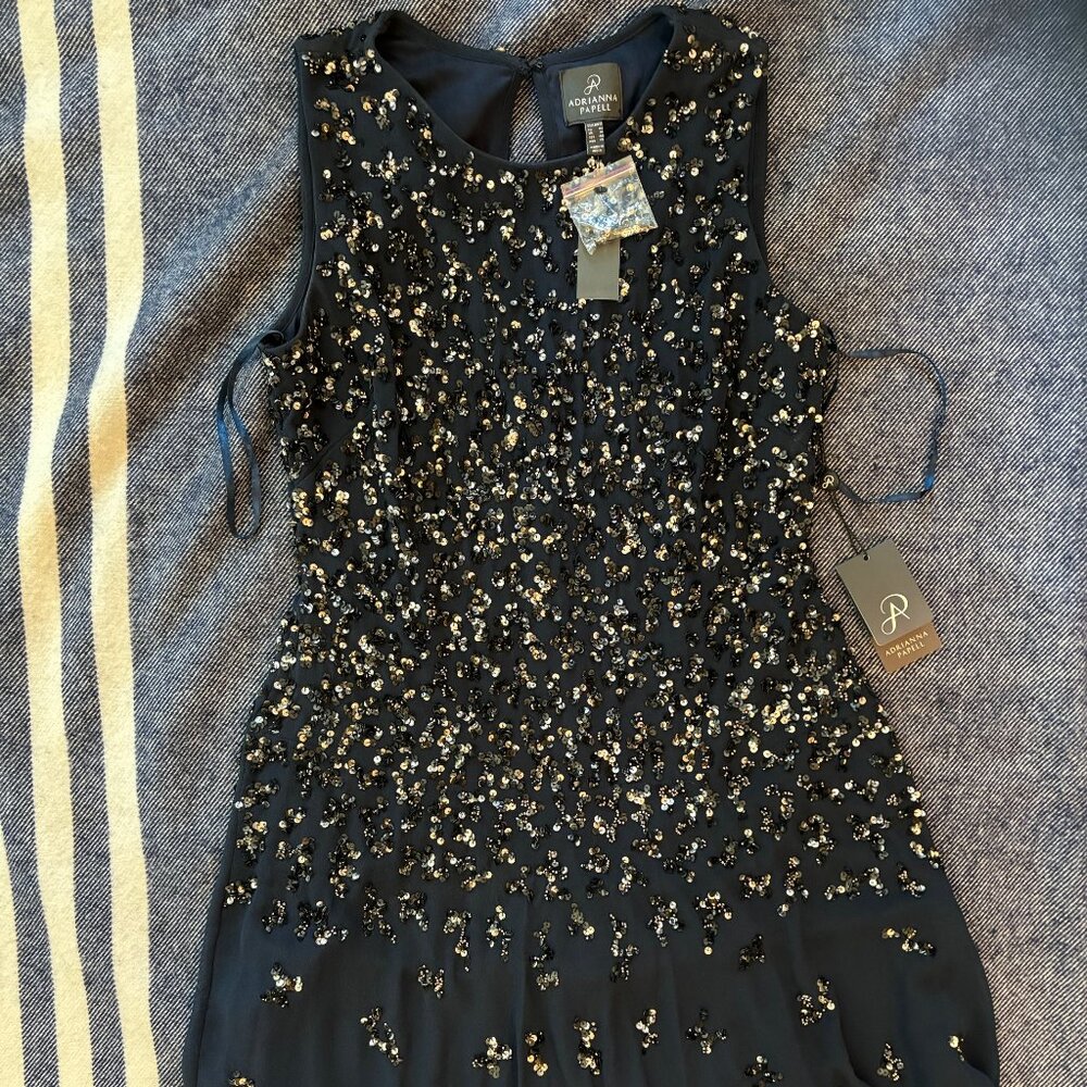 Andrianna Papell Midnight Blue Knee Length Party Dress